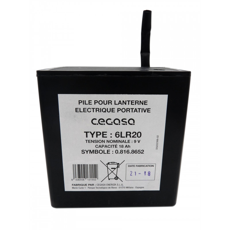 Pile pour lanterne électrique portative - CEGASA - 6LR20 - Alcaline - 9V - 18Ah -