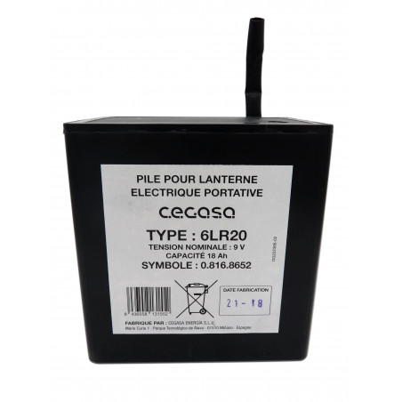 Pile pour lanterne électrique portative - CEGASA - 6LR20 - Alcaline - 9V - 18Ah -